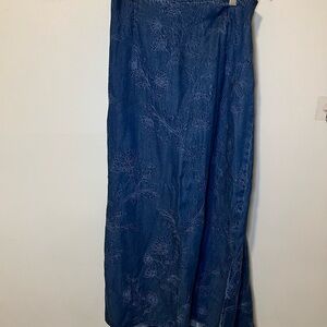 Talbots Denim Blue Skirt with Floral Embroidery